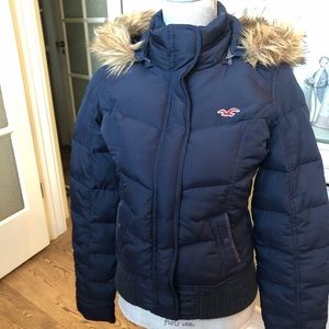 Hollister Down hooded jacket, Navy, Junior M